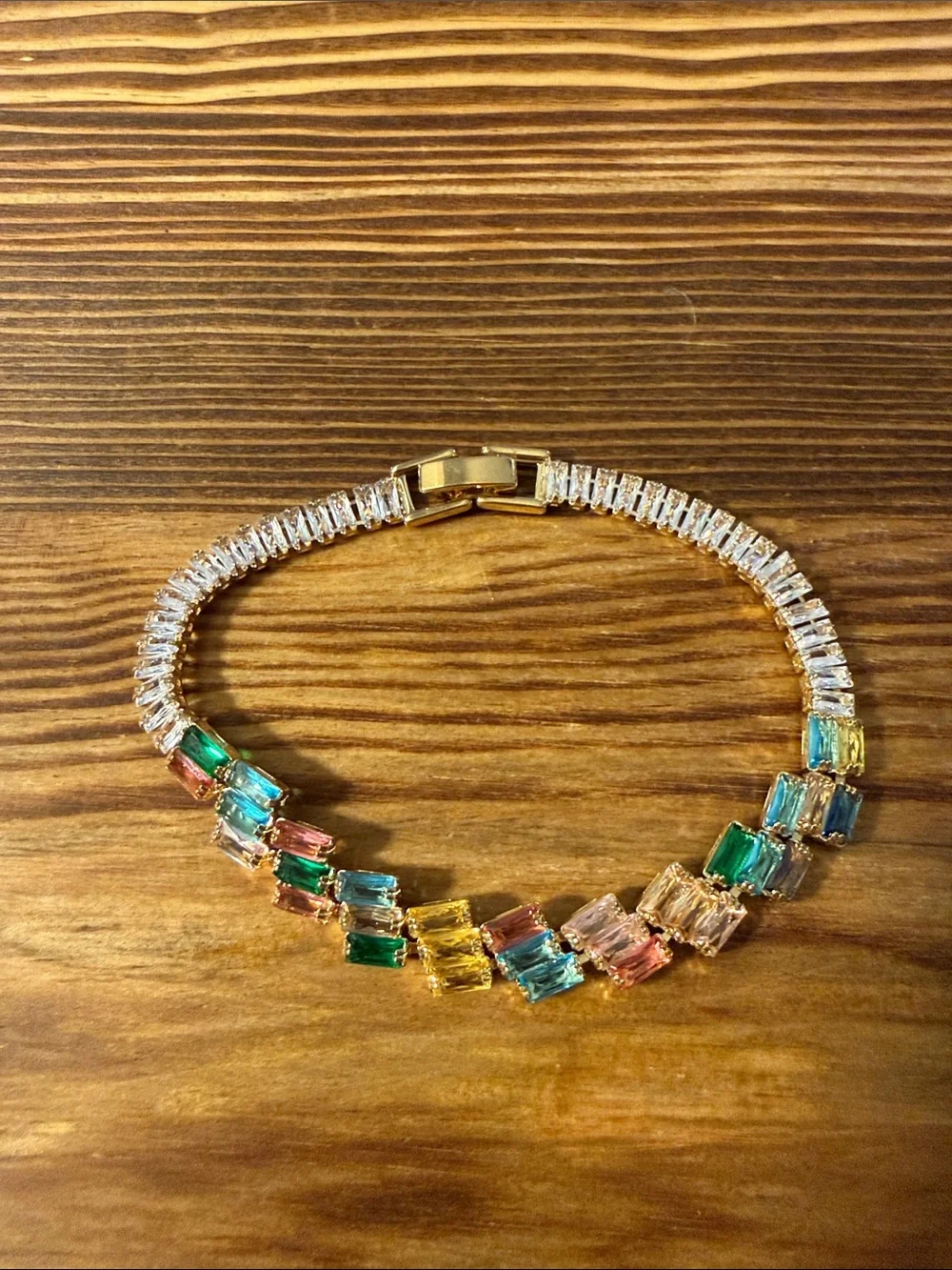 Gold Plated Multicolor Crystal Tennis Bracelet - Gold Tone Women’s Jewelry